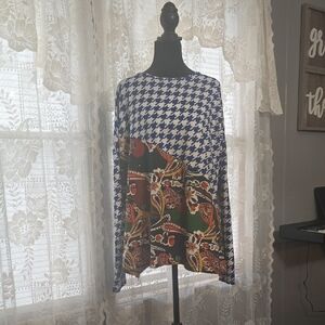 Blue Houndstooth and Paisley Tunic Top